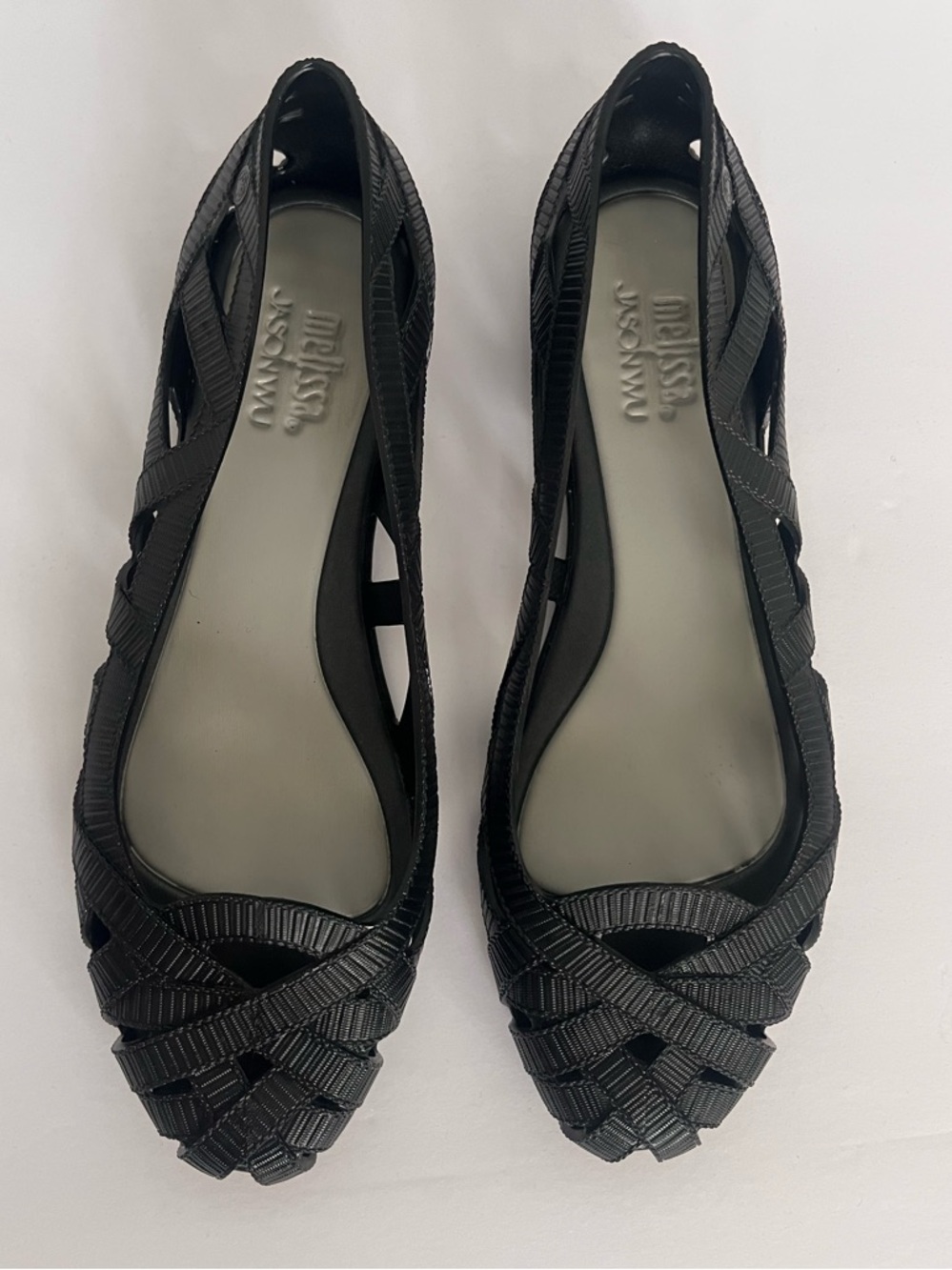 Melissa + Jason Wu Black Woven Jelly Flat